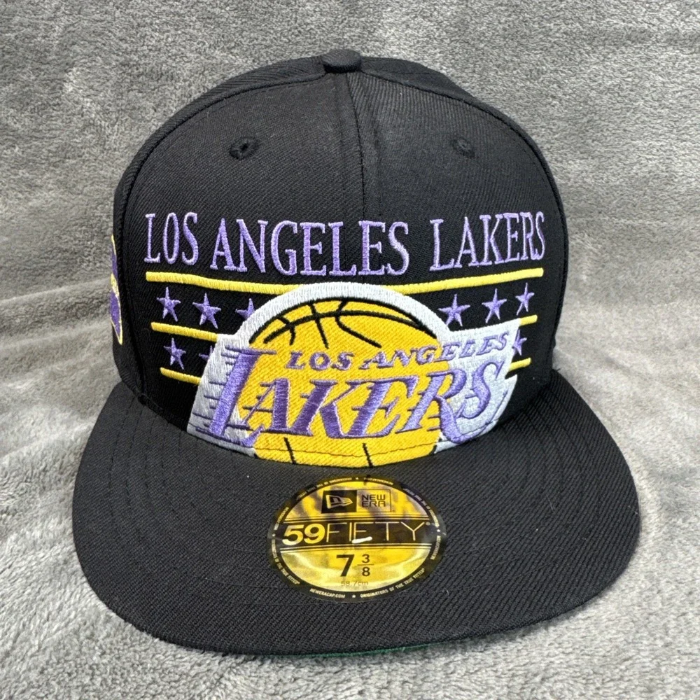 Los Angeles Lakers NBA New Era 59FIFTY Fitted Hat Star Stud‎ Size 7 3/8 HWC NWT